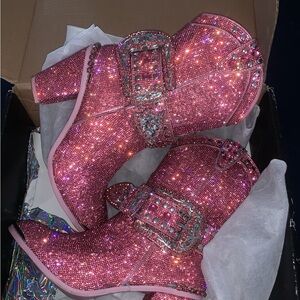Dolls Kill Pink Sparkle Heeled Boots